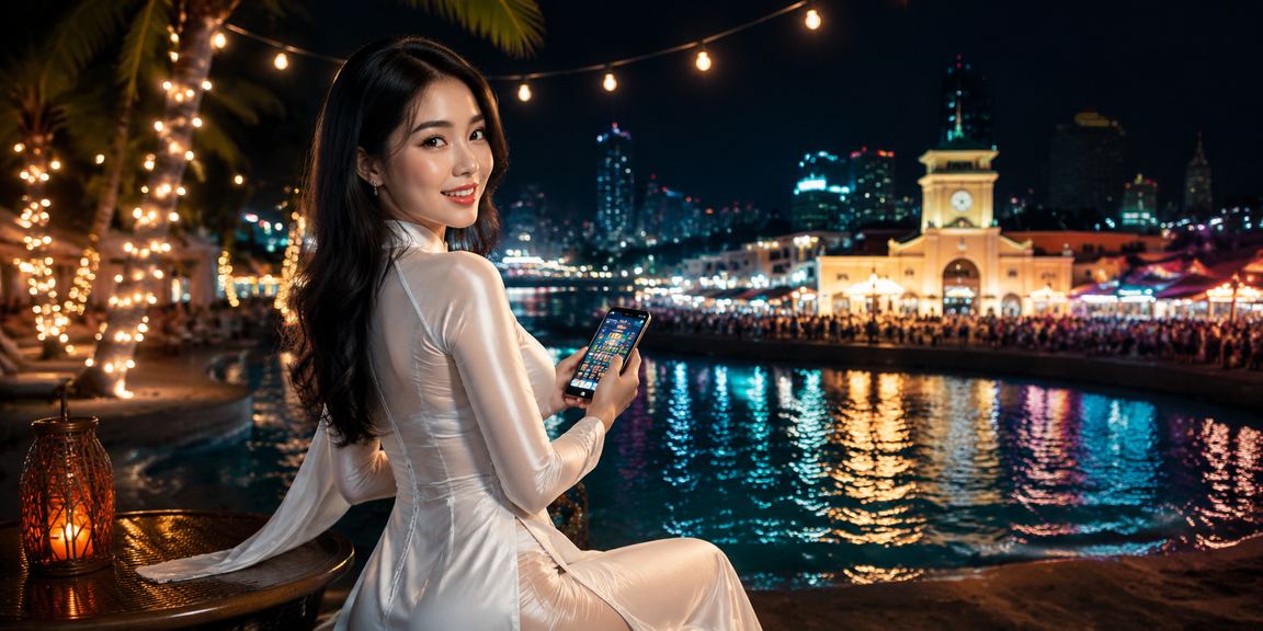 Người dùng tại TP. Hồ Chí Minh truy cập nền tảng cá cược trực tuyến trong trang phục áo dài truyền thống